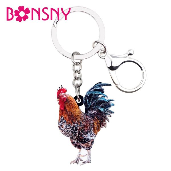

acrylic floral farm chicken rooster key chains keychains rings bag car charms cartoon fowl animal jewelry for women girls, Silver