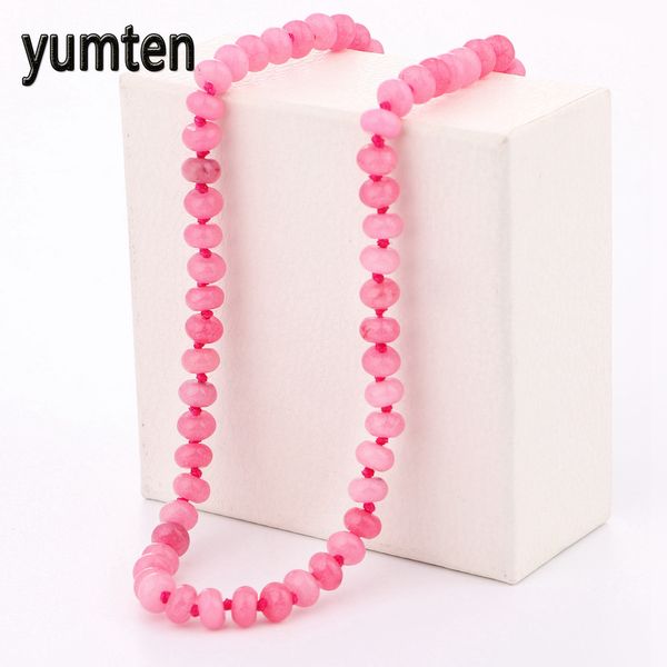 

yumten necklace pink chalcedony power natural crystal round women jewelry gift kpop gothic fairy tail colar longo gothic joyas, Silver