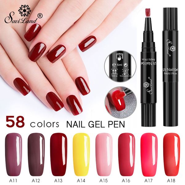

saviland primer 58 colors gel nail varnish pen a31-a58 glitter soak off nail polish dawdler uv art tools, Red;pink