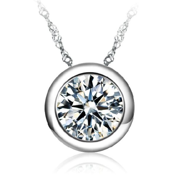 

women necklace cute little round pendant necklace with shining austrian zircon silver color