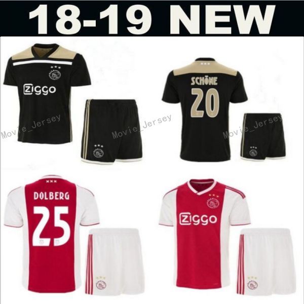 

AFC Ajax 2018 2019 Men Soccer 7 David Neres Jersey Set Red Black 10 Hakim Ziyech 25 Kasper Dolberg Football Shirt Kit Uniform