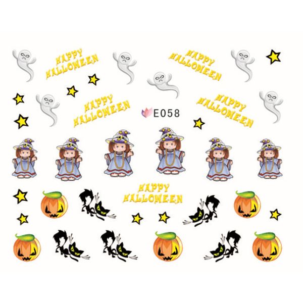 

1 sheet halloween design 3d adhesive nail art stickers decals nails decorations manicure tools pumpkin skull design e057-e067, Black