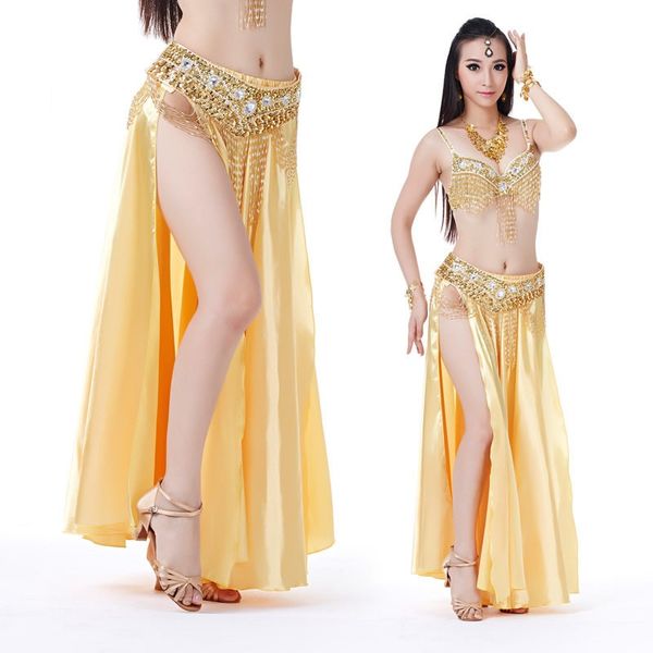 

bellyqueen belly dance skirt placketing skirt dance clothes set accessories double placketing satin dress, Black;red