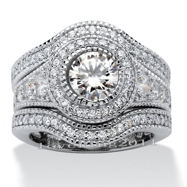 choucong Антикварные ювелирные изделия 6 мм камень алмаз 10kt белого золота заполнены 3 обручальное кольцо обручальное кольцо набор Sz 5-11