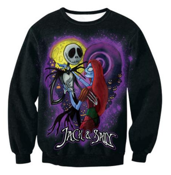 

new fashion women/men the night before christmas jack skellington skull harauku style funny 3d printed crewneck sweatshirts hoodies k68, Black
