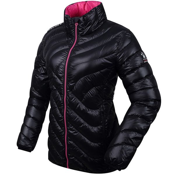 

kelme k46c5008 women long sleeve stand collar ultra-thin windproof keep warm cotton leisure sport short down jacket black, Black;red