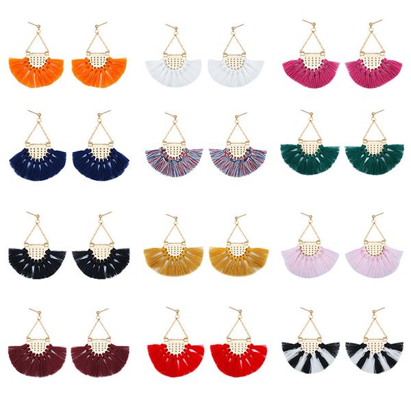 

fashion scalloped fringe earrings vintage women boho bohemian earrings long tassel fringe dangle earrings, Silver