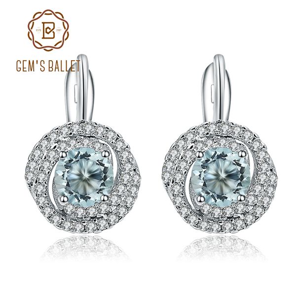 

gem's ballet 2.10ct natural sky blue z gemstone stud earrings 925 sterling silver classic fine jewelry for women wedding, Golden;silver