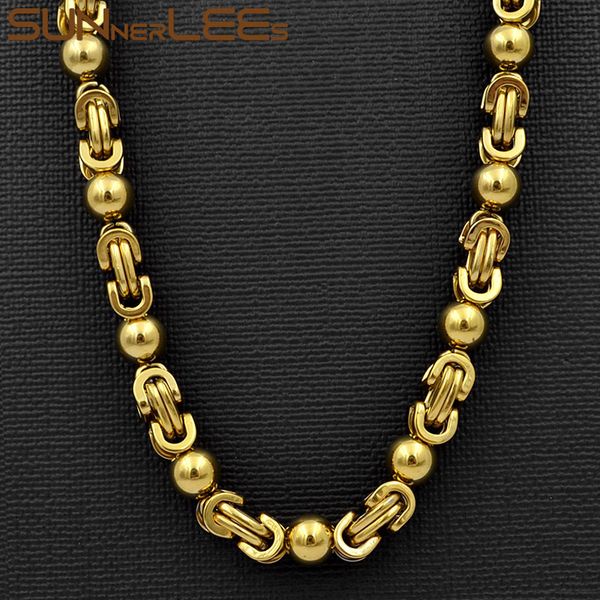 

sunnerlees fashion jewelry stainless steel necklace 6mm byzantine link chain silver black gold color for men women sc66 n