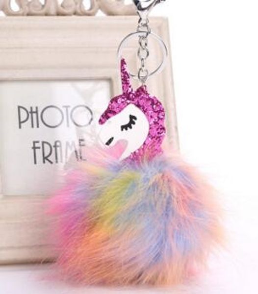 

anime horse keychain cute unicorn key chain pendant women car styling fluffy fur pompom keyring bag hang trinkets 30 pcs, Silver