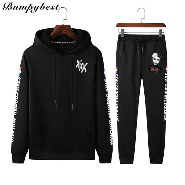 

bumpybeast bumpybeast men's sportswear 2018 spring autumn new xxxtentacion hoodies+pants suit streetwear men's tracksuit joggers, Gray