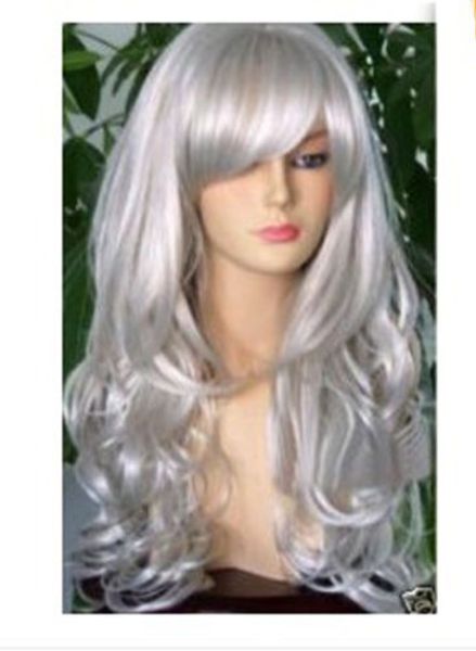

cos long silver white hair with bang cosplay full wig, Black
