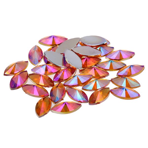 

200pcs 7x15mm ab colors flatback marquise horse eye pointed crystal acrylic rhinestone 3d nail art glitter decoration diy tools, Silver;gold