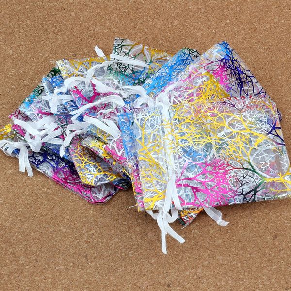 

100 pcs/lots coral tree fashion organza jewelry gift pouch bags 7x9cm etc. drawstring bag organza gift bags diy white color, Pink;blue