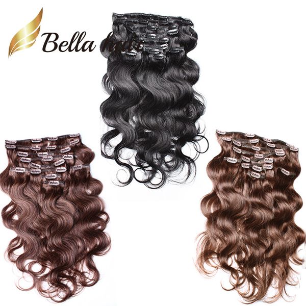 

great quality ale clip in hair extension brazilian hair bella human hair weft 115g/set 10pcs/set, Black;brown