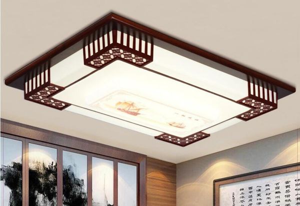 2019 New Chinese Scorpion Pine Wood Art Led Ceiling Lamp Atmospheric Rectangular Living Room Bedroom Room Solid Wood Embossed Led Light From