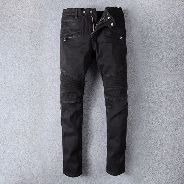 

men pants motorcycle jean thin cowboy male cotton trousers pants men soft micro elasticity trousers breathable, Black