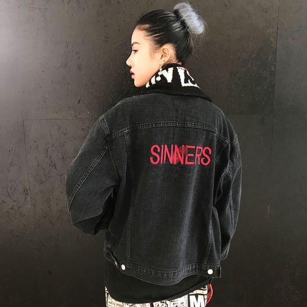 

BLCG грешники черный джинсовая куртка Мужчины Женщины весна осень мода Ковбой паль