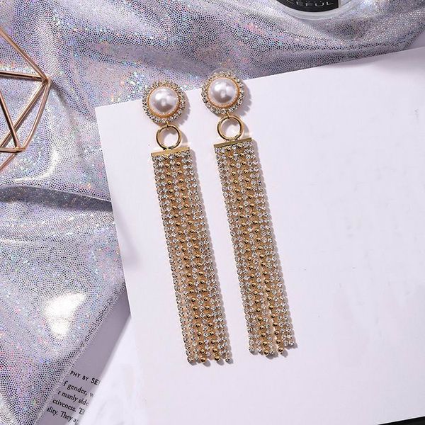 

luxury party accessories full rhinestone tassel long earrings for women statement fashion jewelry crystal dangle drop earings, Silver