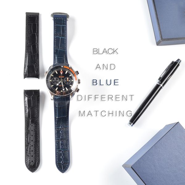 

Нейлон ремешок Резиновый Кожа Watchstrap для Omega Planet Ocean 215 600m Человек ремень Черный Ора