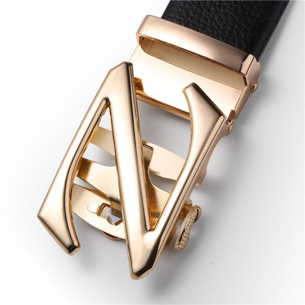 

men belt dermis cowskin automatic buckle waist belt young and middle-aged letter z buckle business pants man width 3.5cm, Black;brown