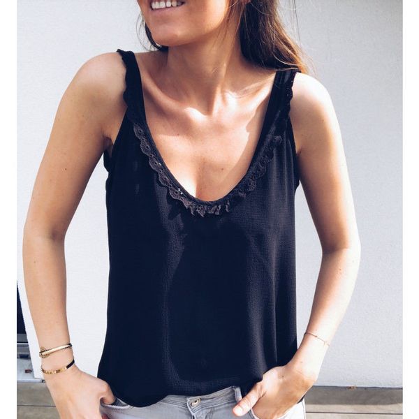 

trendy summer loose sleeveless casual tank v-neck solid women ruffle pullover polyester solid vests one pieces, White
