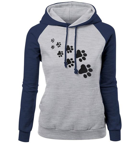 

casual autumn winter fleece women 's sportswear harajuku print cat paws cartoon kawaii k -pop clothing streetwear hoodies sweatshirt, Black
