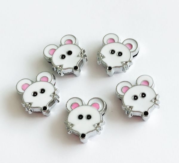 Free Shipping,10PCS Enamel Mouse Slide Slider Charms Fit 8mm Bracelets Belts