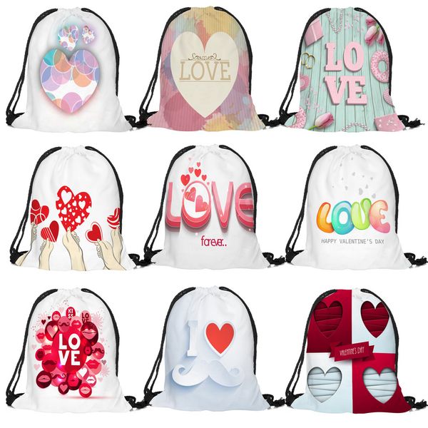 

2018 valentine's day lover couples drawstring bag sack sport gym outdoor backpack bags linen drawstring bag feminina
