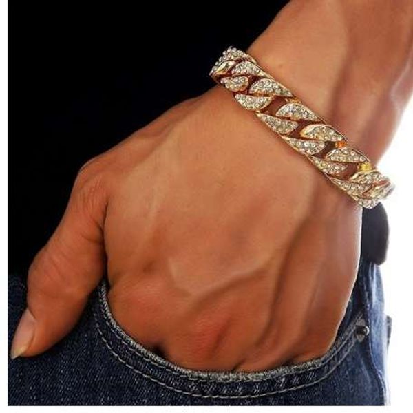 

fashion gold punk crystal bracelet hip hop link chain, Black