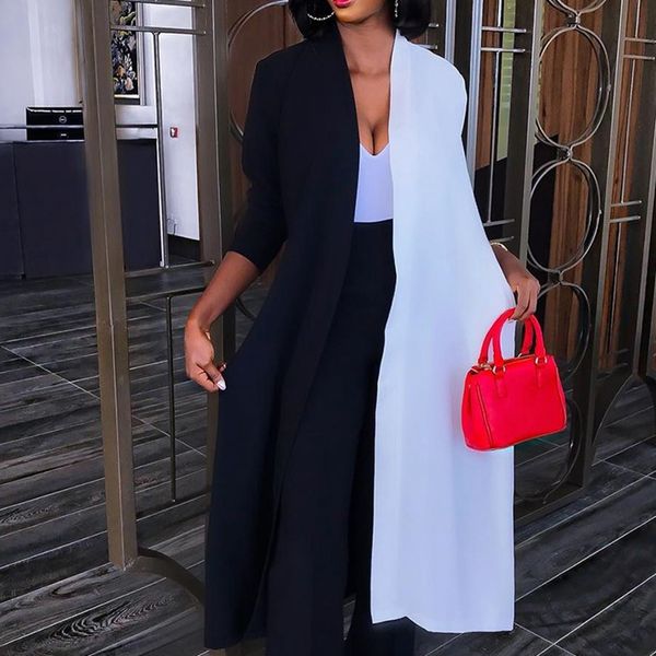 

new womens loose long sleeve cardigan draped kimono shawl blouse spliced long shirt, White