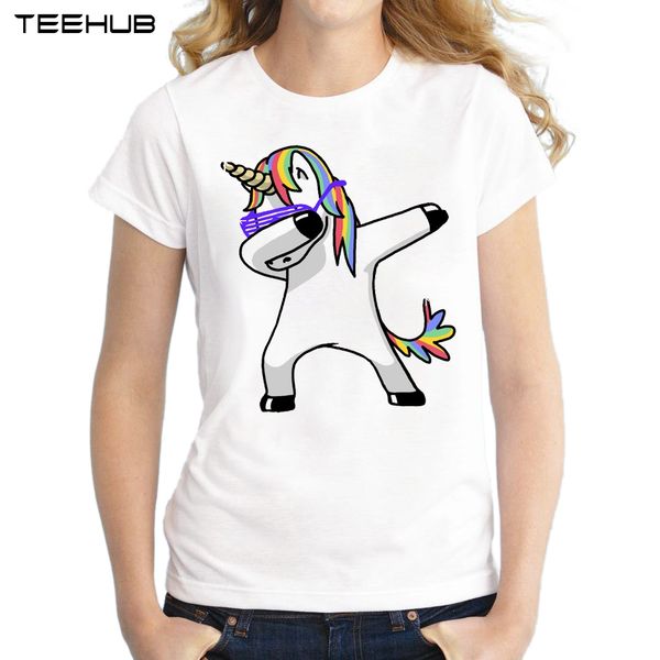 

wholesale-dabbing unicorn women t shirt short sleeve o-neck fashion panda/pug/cat cartoon printed hip hop tee shirts, White