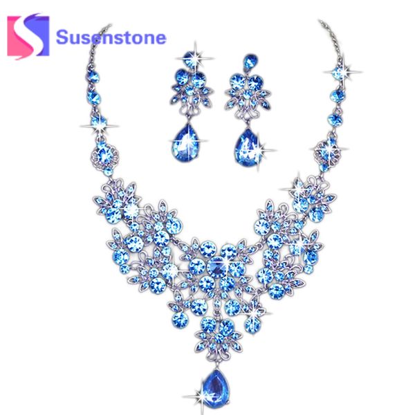 

fashion charm prom wedding bridal jewelry crystal rhinestone bib necklaces statement stud earrings set womens jewelry sets, Silver