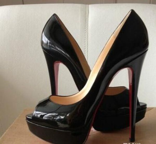 

Классический бренд Красное дно высокие каблуки платформы обуви насосы ню / черный лакированная кожа Peep-toe женщины платье Свадебные сандалии обувь размер 34-45