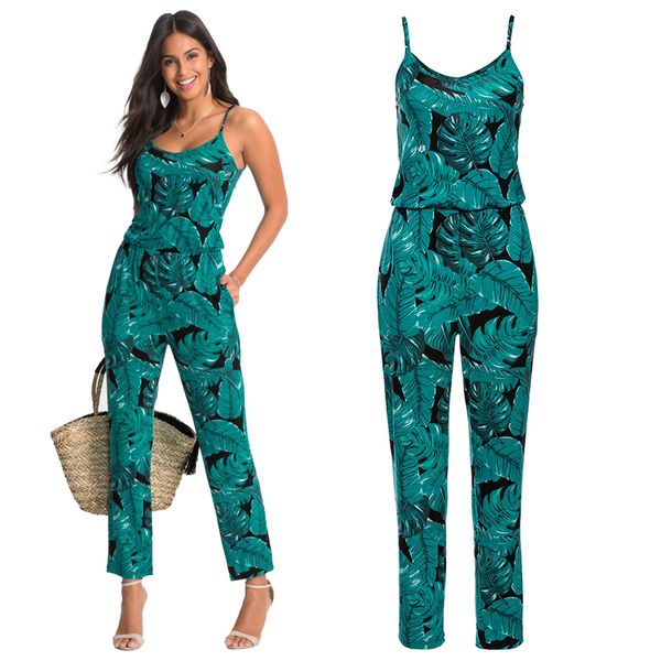 

beach casual pants beach playsuit long playsuit new boho women v-neck printed, Black;white