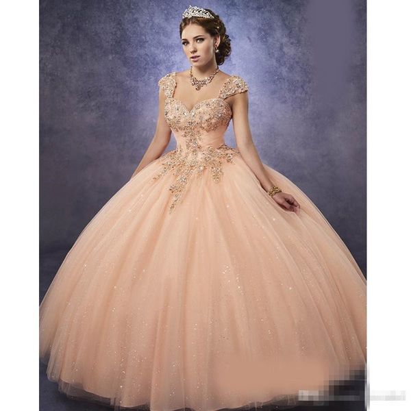 

sparkling blush pink tulle quinceanera dresses 2018 detachable straps and basque waist peach sweet 16 dress lace up back, Blue;red
