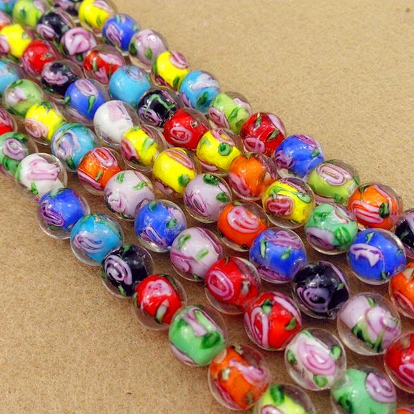 

50pcs/lot 8mm 10mm handmade lampwork beads for diy jewelry making round loose rose flower lampwork beads bracelet accessories, Black