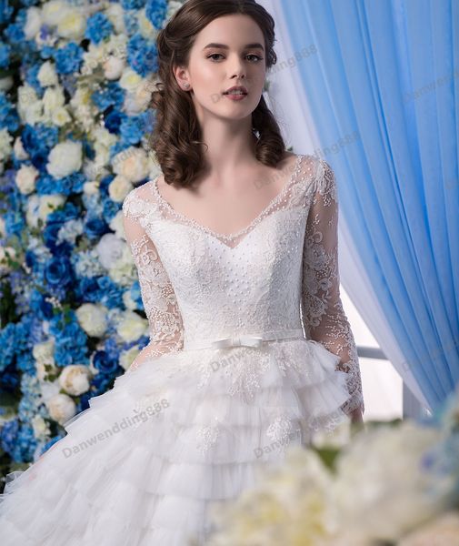 

ivory tulle 3/4 sleeves a-line wedding dresses bridal pageant dresses wedding attire dresses custom size 2-16 zw610121, White