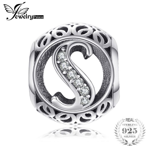 

jewelrypalace 925 sterling silver letter s cubic zirconia beads charms fit bracelets gifts for woman anniversary fashion jewelry, Blue;slivery