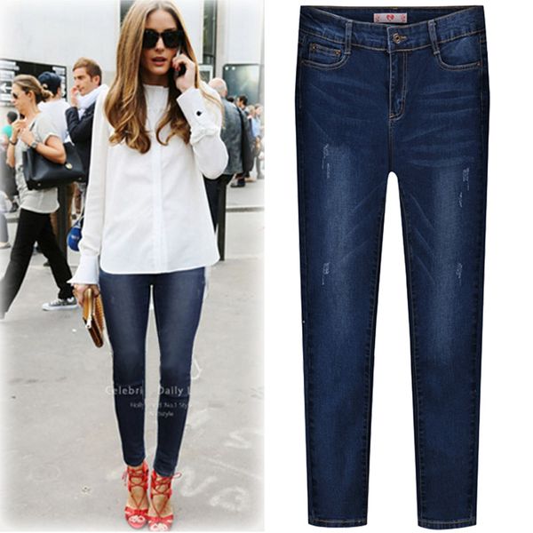 

slim spring new fashion high waist jeans spring feet summer pants, Blue