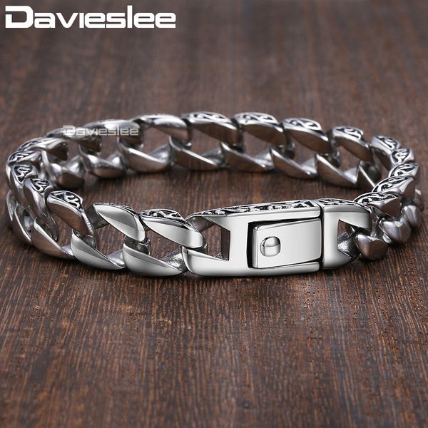 

mens bracelet chain 316l stainless steel curb cuban chains bracelets for men davieslee fashion wholesale jewelry 11mm dlhb30, Black