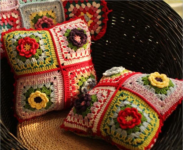 Handmade Crochet Flower Pattern Color Flower Hug Pillowcase Home