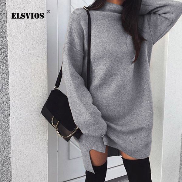 

elsvios new solid long sleeve autumn winter dresses 2018 women turtleneck warm knitted sweater dress casual loose mini dress 2xl, White;black