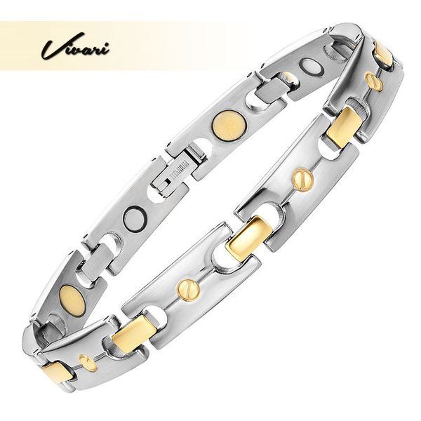 

vivari health energy titanium germanium 2-tone gold silver color magnetic bracelet bangle men pulseras hombre chain link, Black