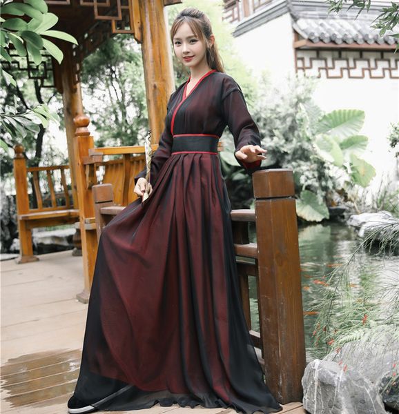 

2018 лето hanfu национальный костюм древний китайский косплей костюм древний китайский женщины hanfu одежда леди сценическое платье, Black;red