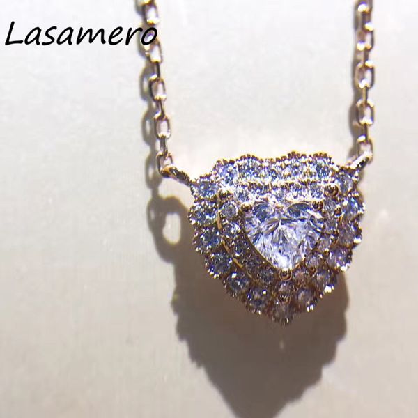 

lasamero halo 0.190 ctw round cut heart shape pave set 18k gold natural diamond pendant necklace, Silver