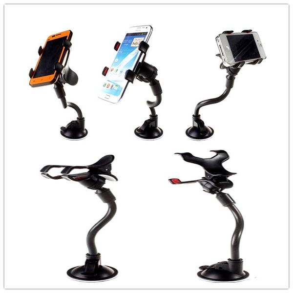 

for iphonex 8 7 double clip car mount, easy-to-use universal long arm/neck 360°rotation windshield phone holder for cell phones -retail pack