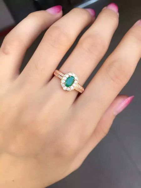 

natural green emerald gem ring s925 silver natural gemstone ring fashion elegant exquisite round women's party rings jewelry, Golden;silver