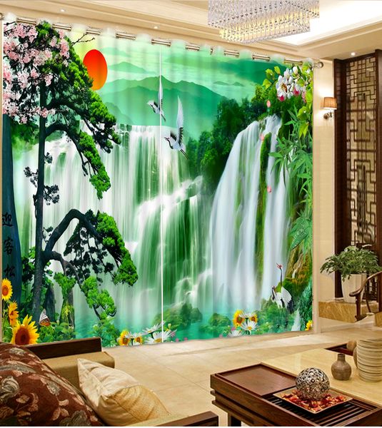 затемняющие 3d шторы для спальни водопад пейзаж роскошные шторы для гостиной стеклянные бусы шторы