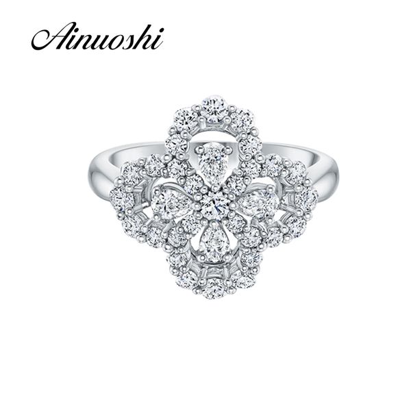 AINOUSHI Nuovo design unico a forma di fiore Anello nuziale Taglio a pera Sona Puro argento sterling 925 per le donne Amanti del fidanzamento Promessa S18101608